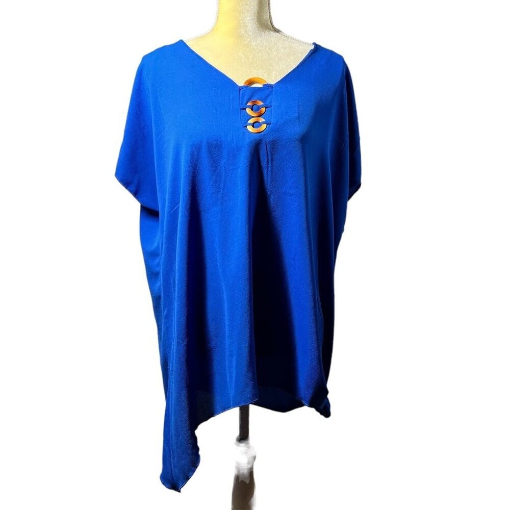 Notations Women's Short Sleeve Blue Career Blouse Top Size Large LG